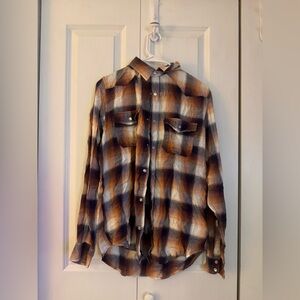 Brown and Cream Plaid Button-Up Shirt Aeropostale